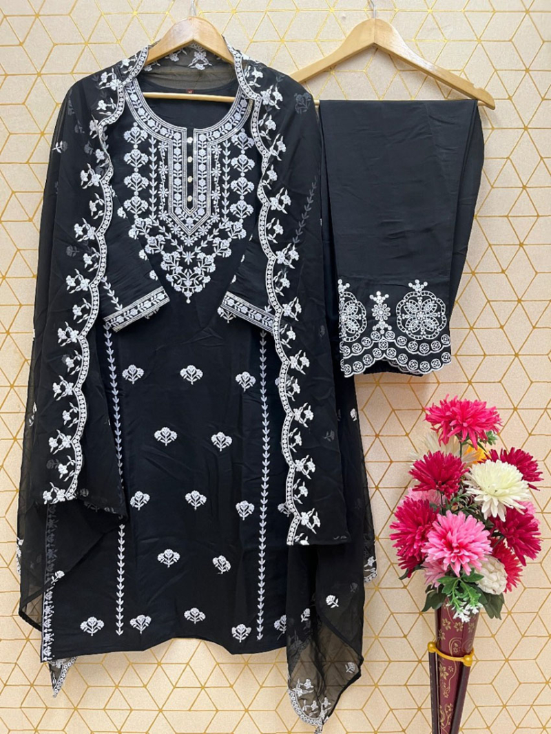 Authentic Ethnic Festive Black Roman Silk Straight Suit