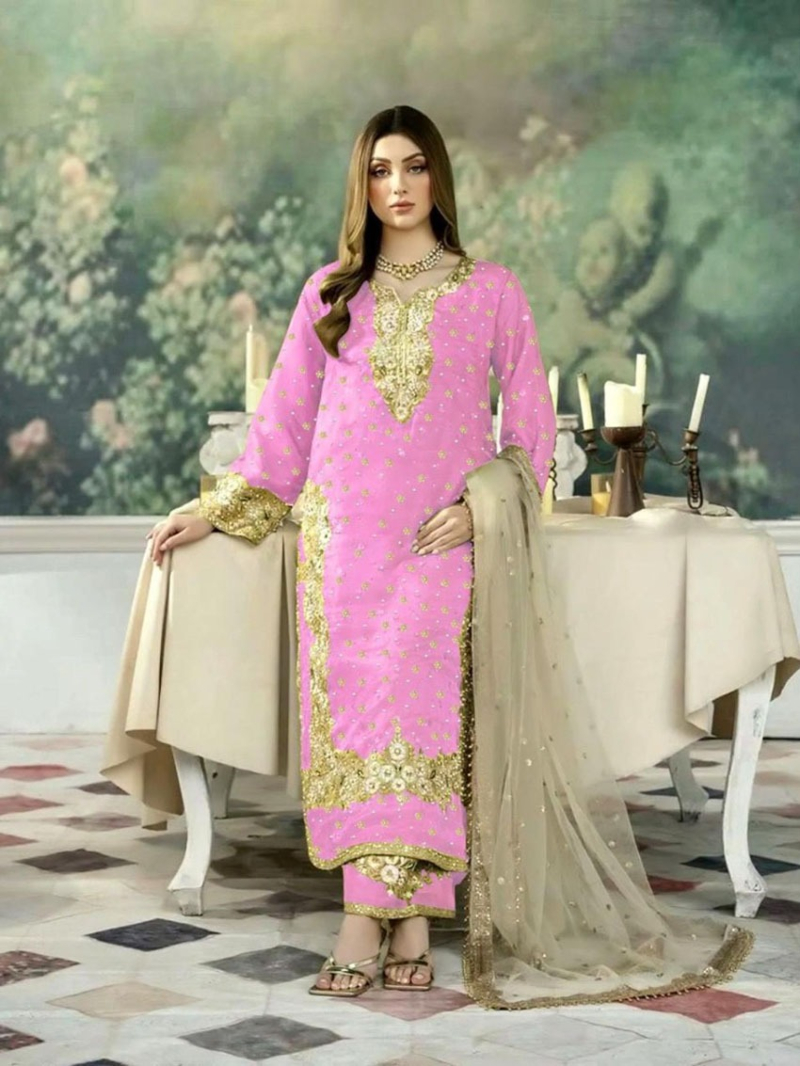 Elegant Ethnic Traditional Baby Pink Straight Suit