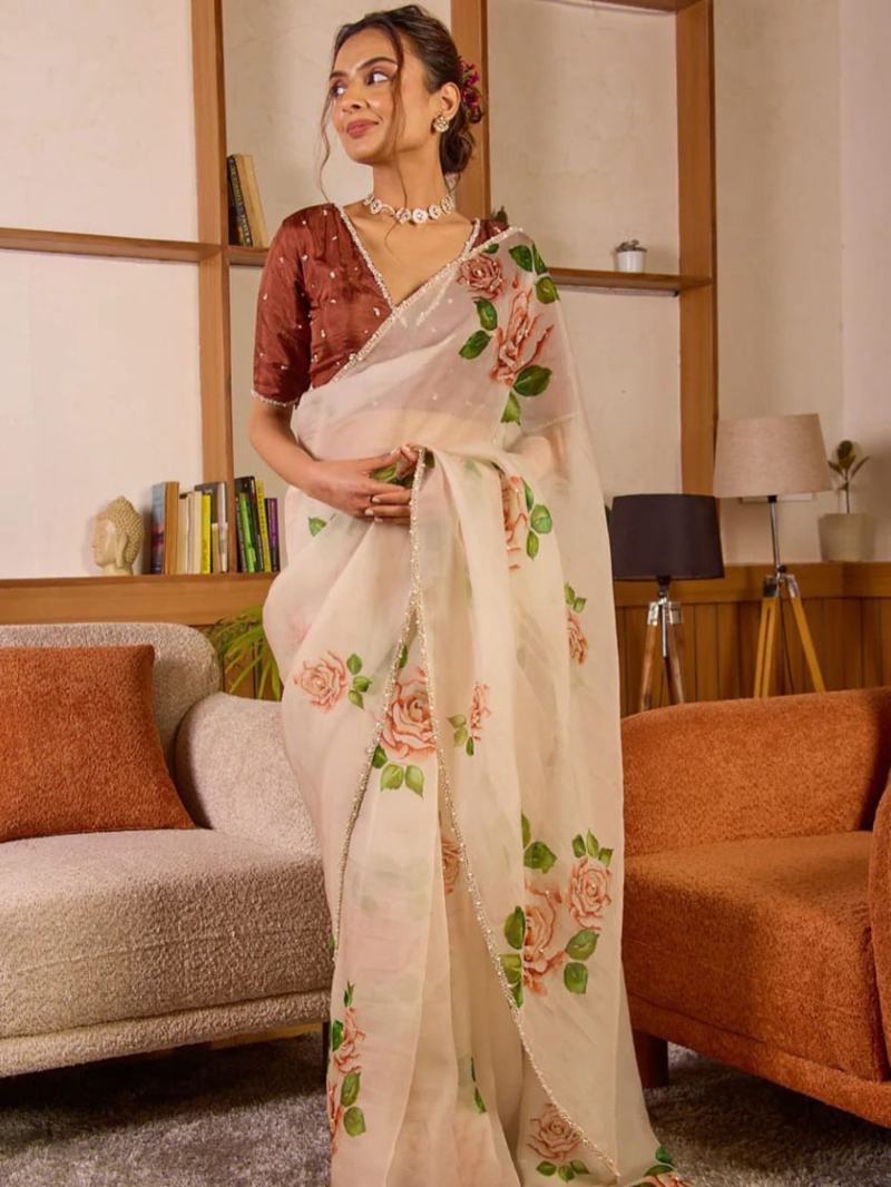 Elegant Soft Tabby Organza Silk Saree