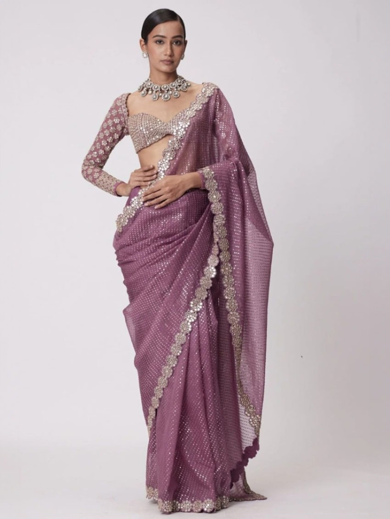 Mirror Magic Mauve Saree Set