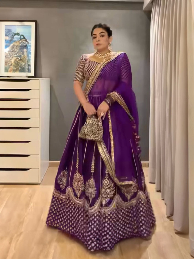 Royal Purple Heavy Chinon Silk Embroidered Designer Lehanga Set