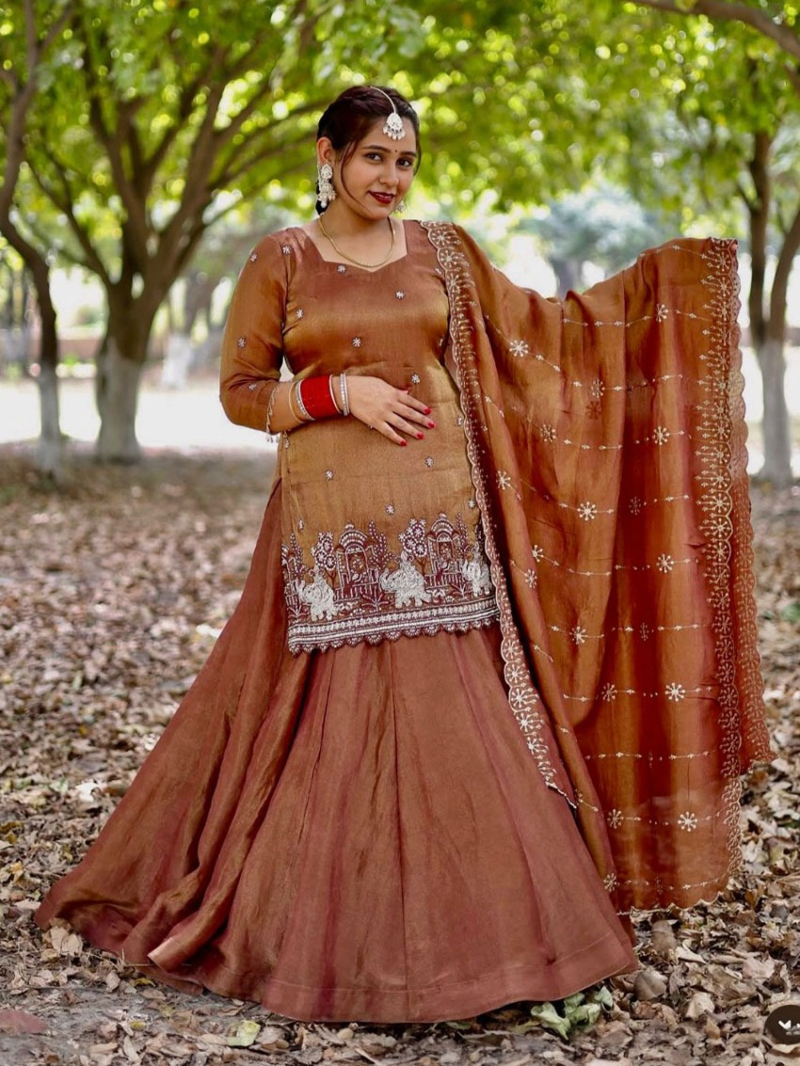 Designer Simmer Silk Hand-Embroidered Lehanga Suit