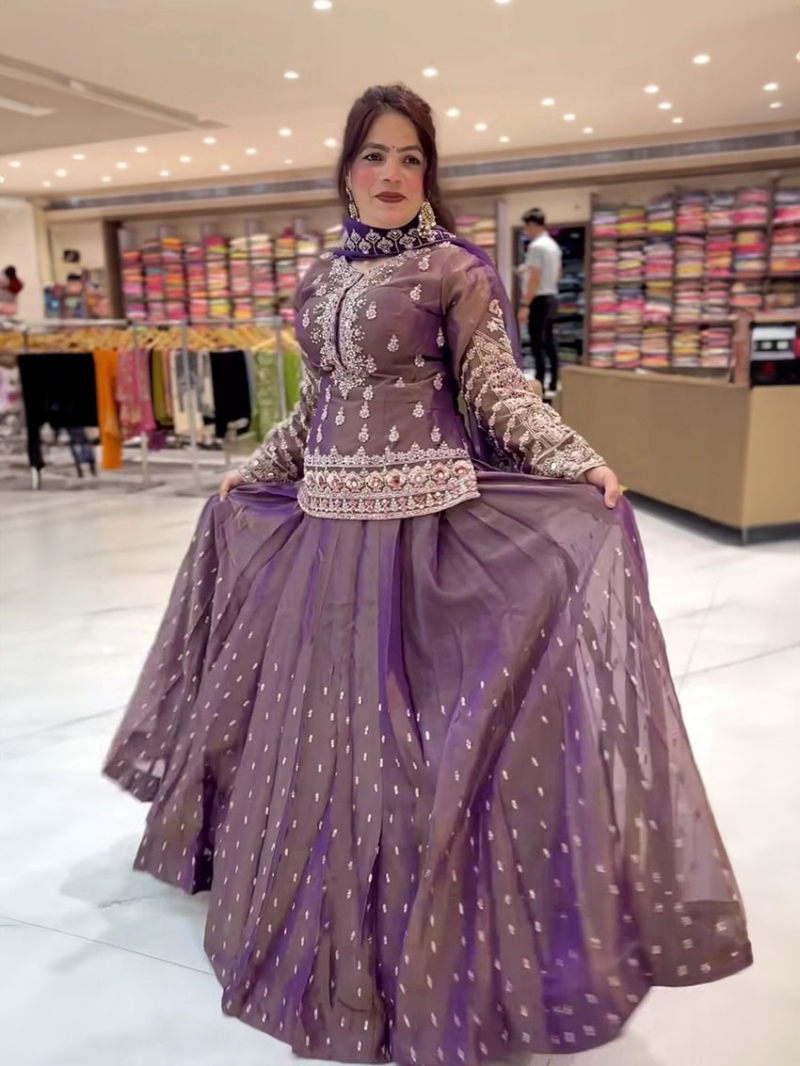 Elegant Ethnic Festive Mauve lehanga Set
