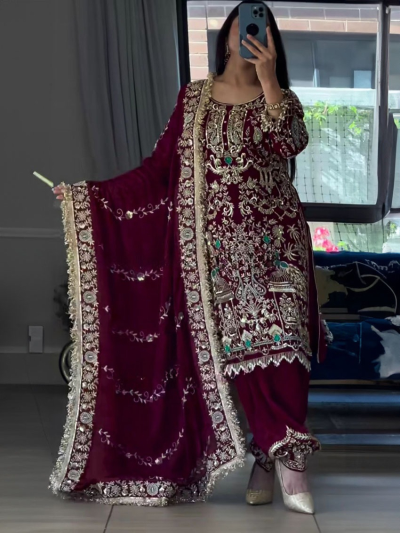 Authentic Elegant Traditional Maroon Crepe Salwar Suit