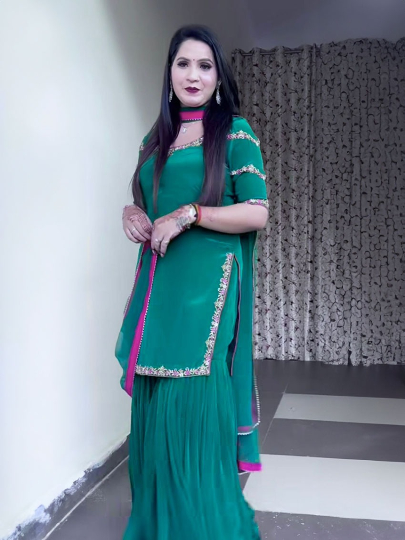 Traditional Festive Ethnic Green Crepe Sharara Suit