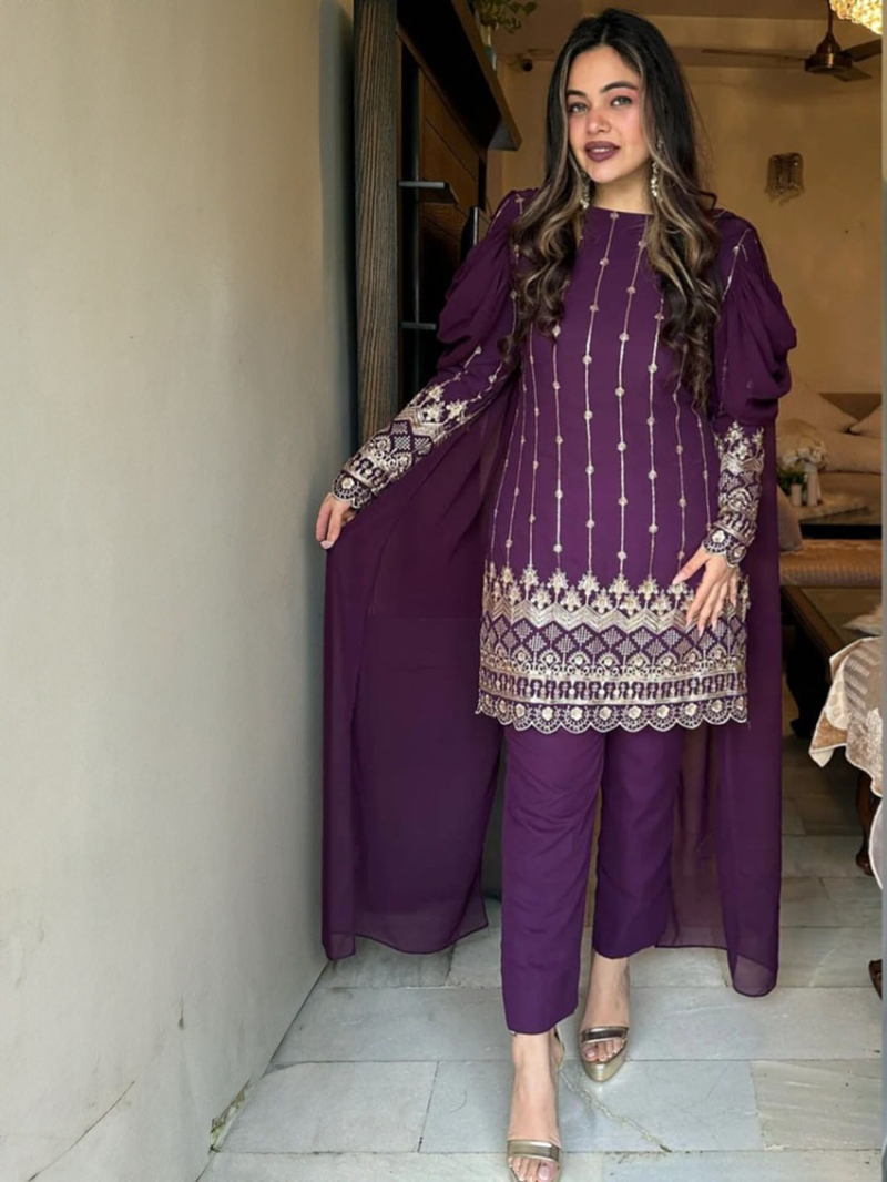 Elegnat Ethnic Festive Wine Georgette Plazo Suit