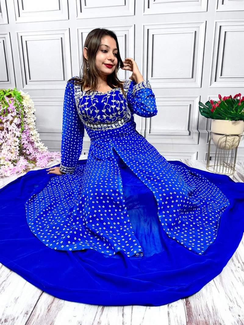 Elegant Ethnic Festive Traditional  Royal Blue Georgette Anarkali Suit