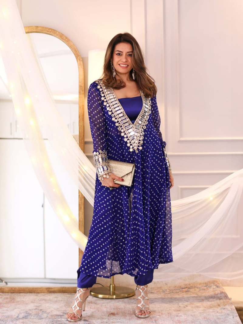 Elegant Ethnic Festive Traditional Navy Blue Georgette Anarakli Suit