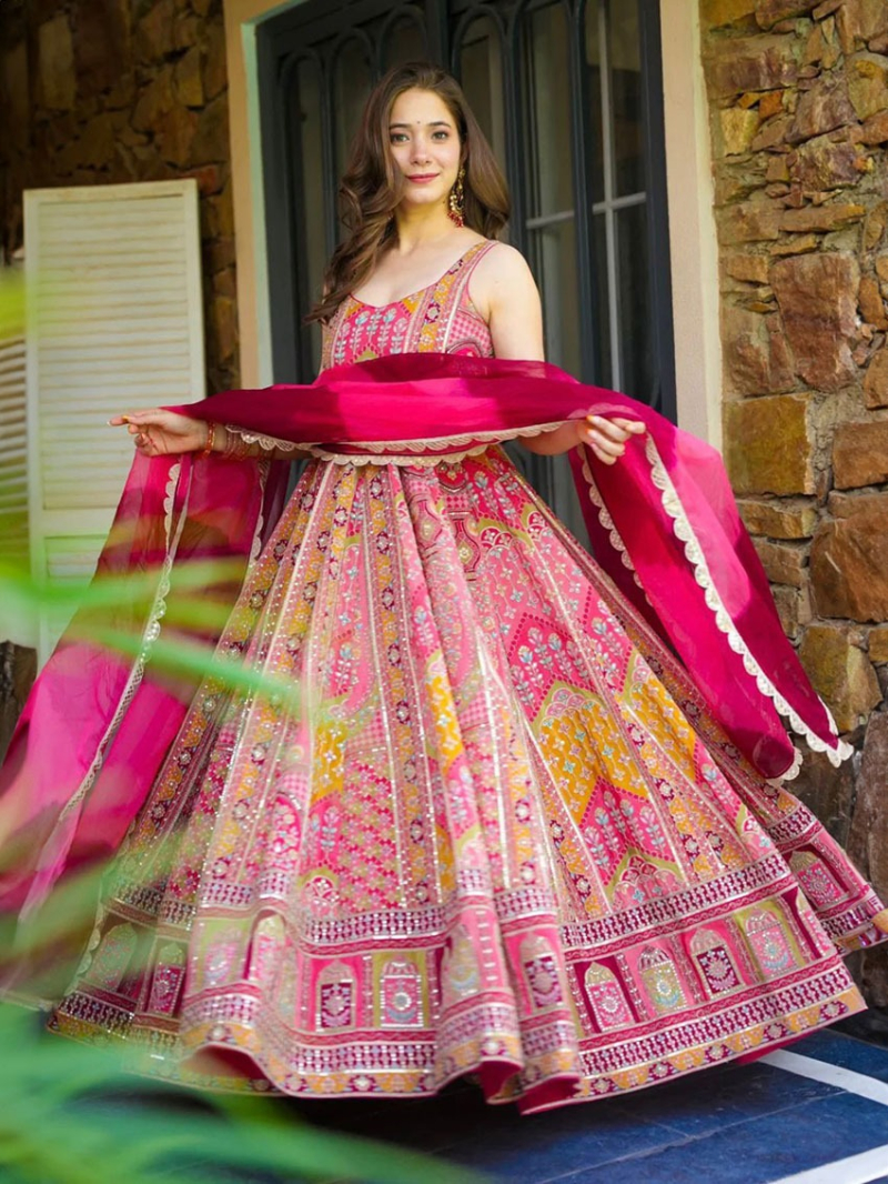 Elegant Ethnic Traditional Satin Silk Multicolor Anarkali Suit