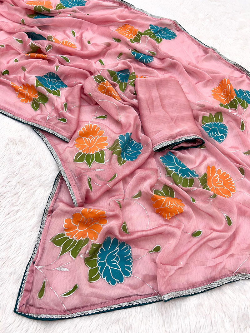 Ethnic Elegant Festive Light Pink Soft Chiffon Saree