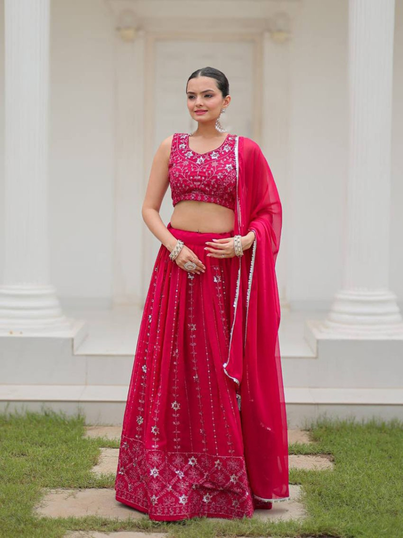 Elegant Ethnic Traditional Rani Pink Georgette  Lehanga Suit