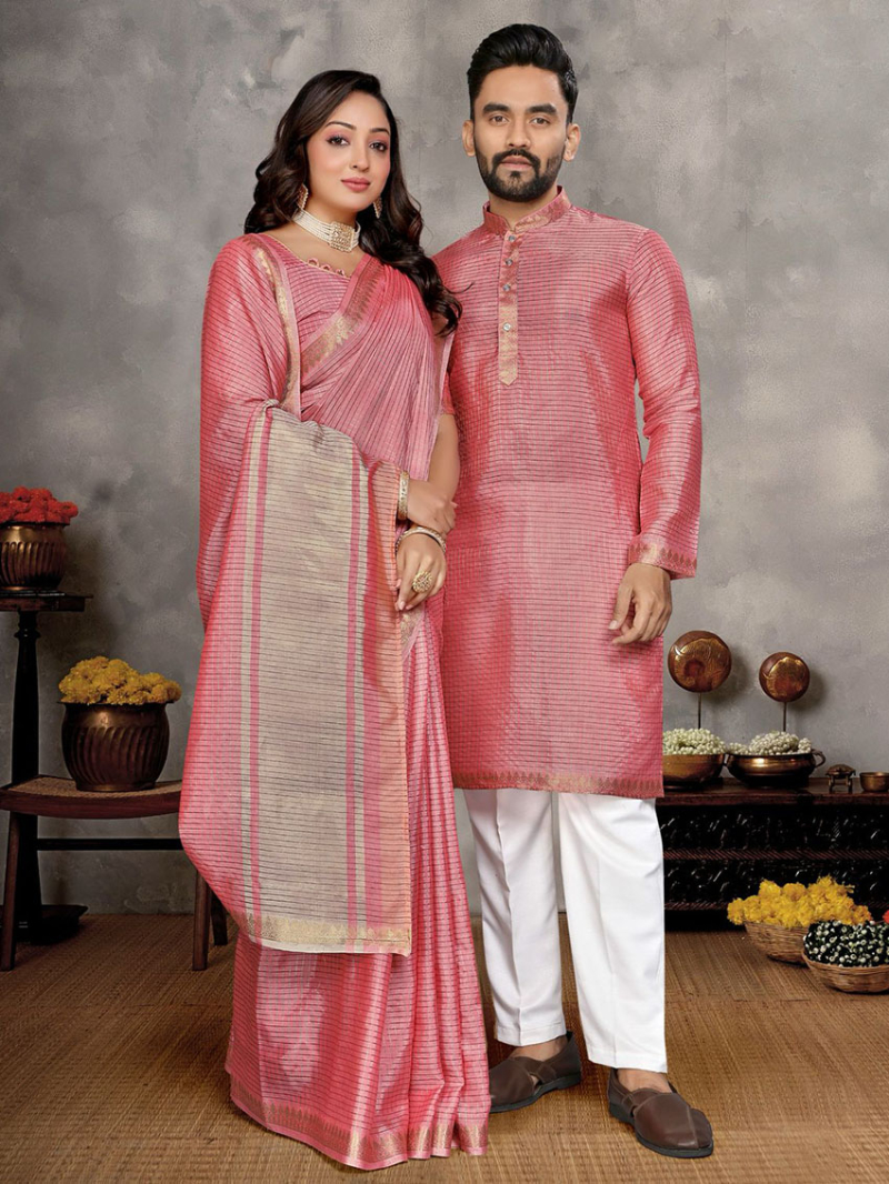 Authentic Couple Combo Ethnic Festive Kurta Pajama & Saree Combo Set