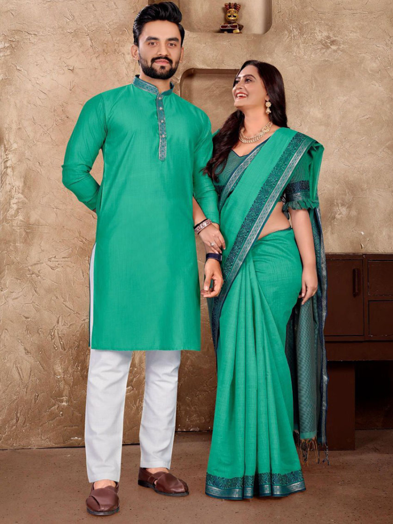 Authentic Ethnic Couple Combo Kurta Pajama & Saree Combo Set