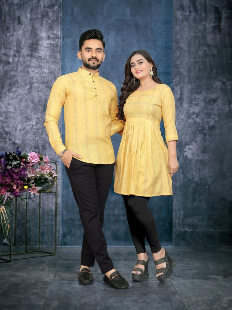 Authentic Traditional Festive Couple Combo Men's Shirt & Female Tunic Combo Set