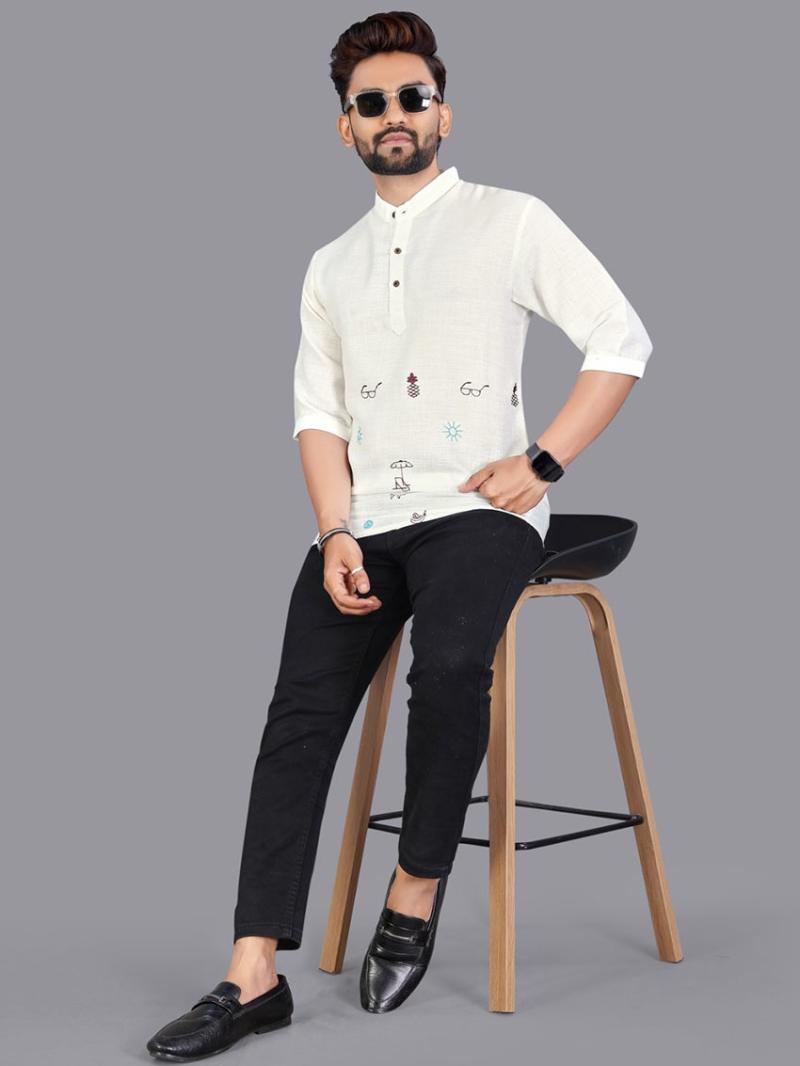 Elegant Traditional Ethnic Off White Short kurta with Sleeves