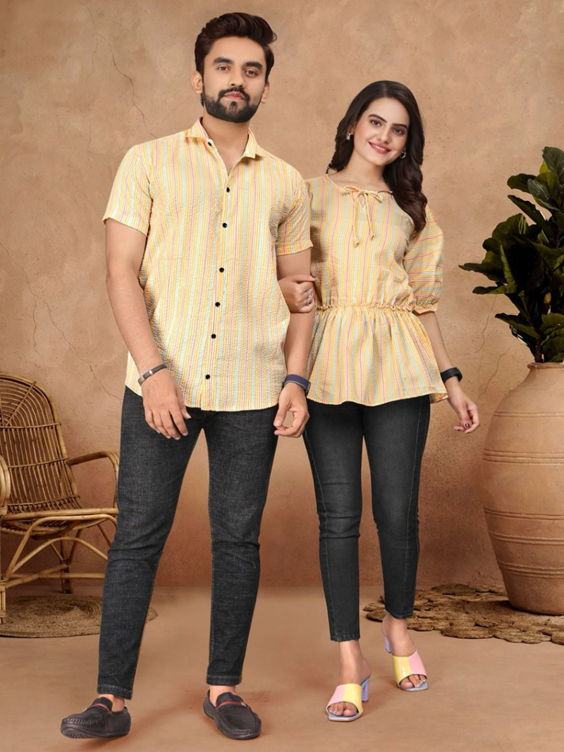 Ethnic Traditional Couple Combo Men's Shirt & Female Tunic Combo Set