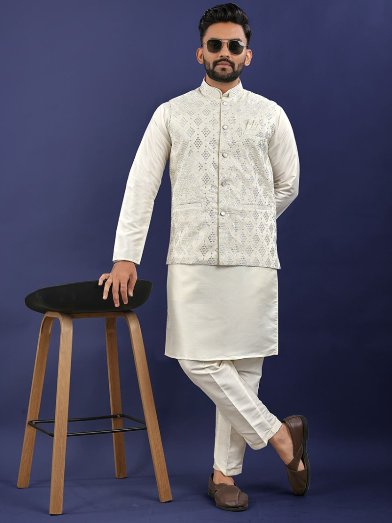 Ethnic Traditional Festive Premium Silk Kurta Pajama with Koti Set