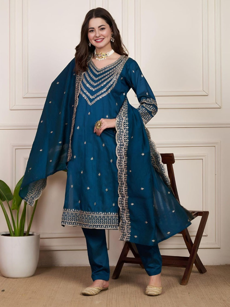 Elegant Ethnic Traditional Festive Chanderi Silk Straight Suit