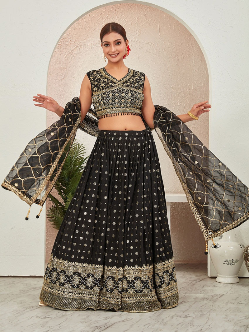 Authentic Elegant Traditional Festive Jacquard Dola Silk Lehanga Suit