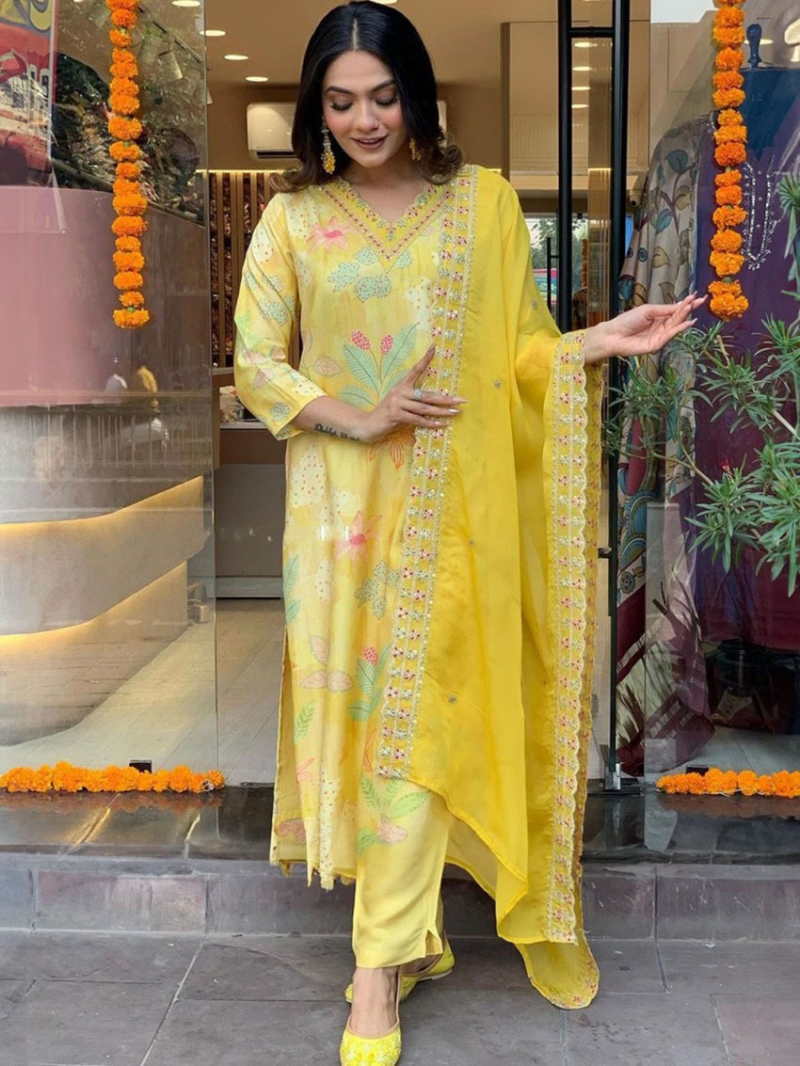 Radiant Yellow Maslin Silk Salwar Suit 