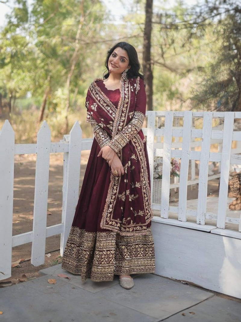 Traditional Ethnic Festive Maroon Georgette Anarkali Suit
