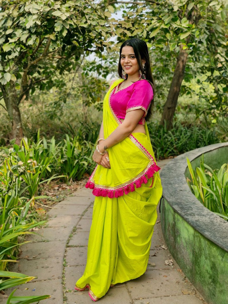 Elegant Ethnic Festive Lime Green Cotton Saree