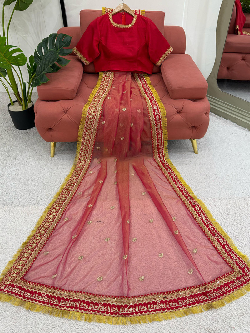 Elegant Ethnic Festive Traditional Red Pink Twill Net Saree
