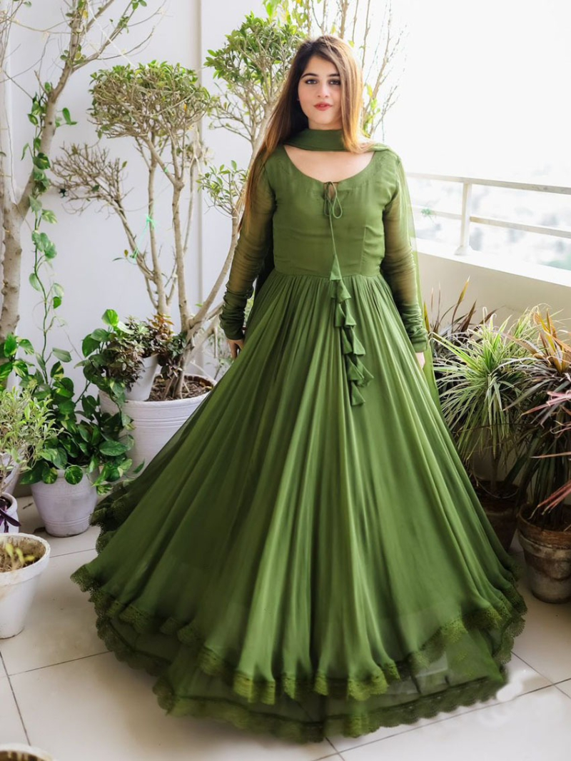 Traditional Elegant Festive Ethnic Mehndi Green Anarkali Suit