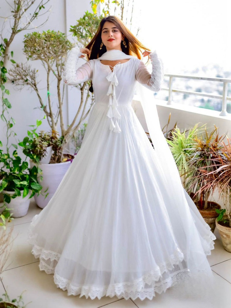 Ethnic Traditional Festive White Georgette Anarkali Suit