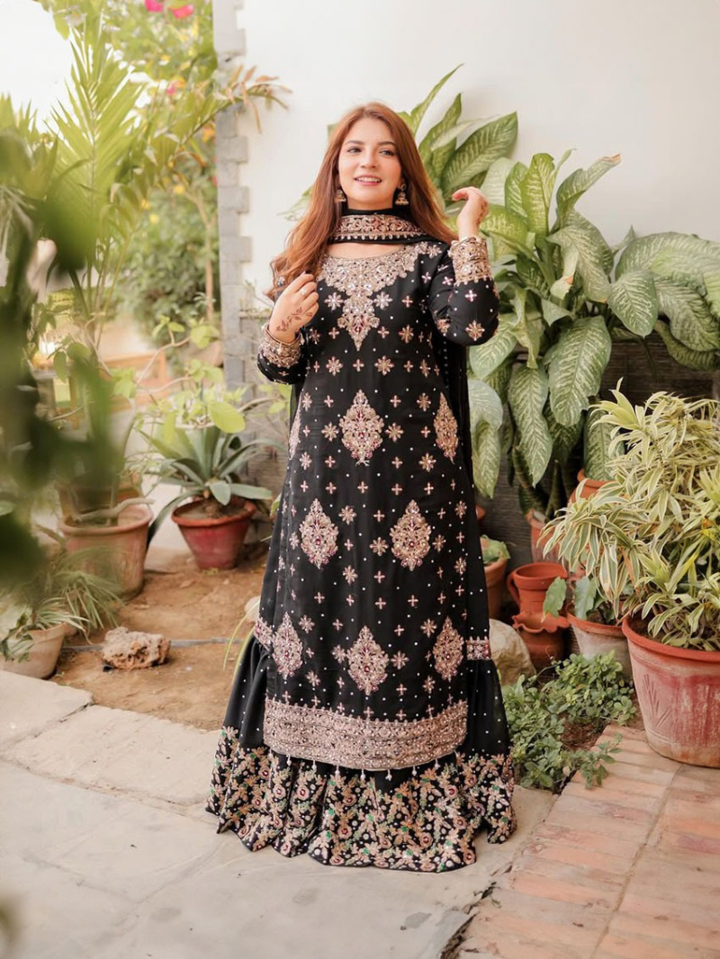 Elegant Ethnic Festive Black Georgette Sharara Suit