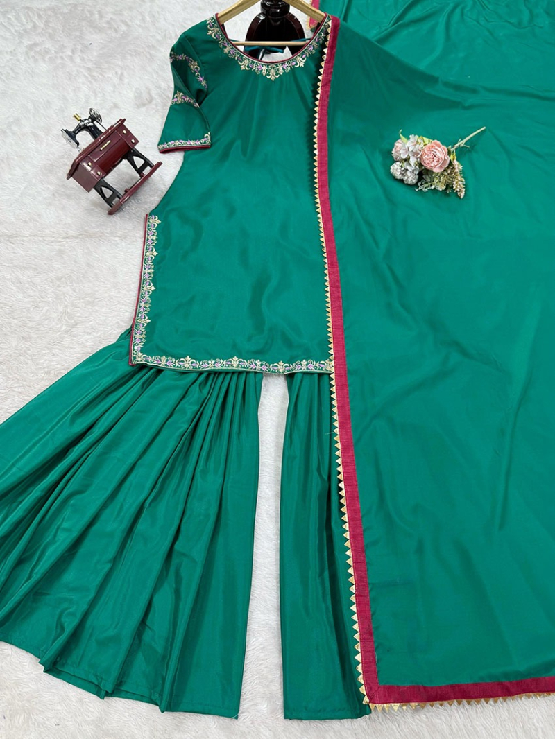 Traditional Ethnic Festive Teal Green Natural Crepe Silk Sharara Suit