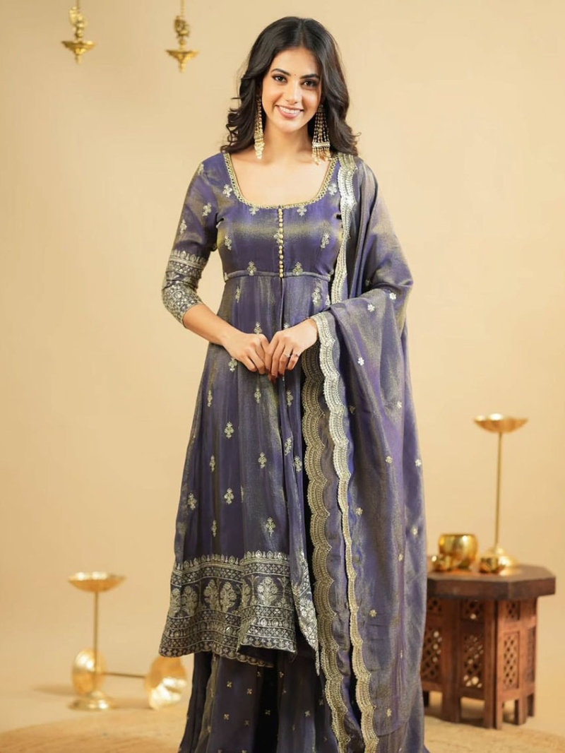 Elegant Traditional Ethnic Festive Lavender Purple Shimmer Silk Lehanga Suit
