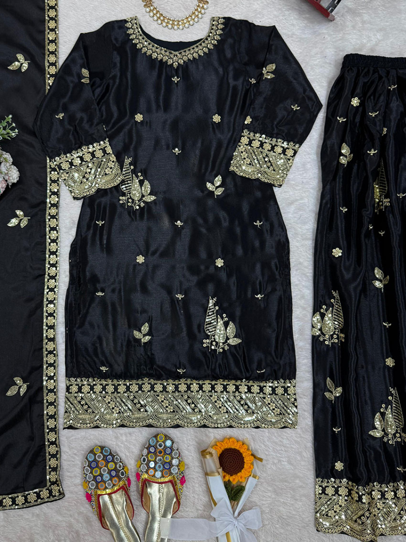 Traditional Ethnic Elegant Festive Chinnon Silk Plazo Suit