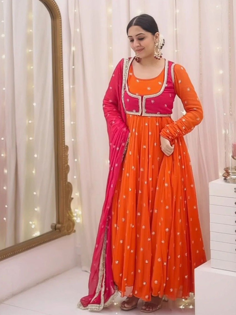 Elegant Ethnic Traditional Festive Orange Georgette Anarkali Suit