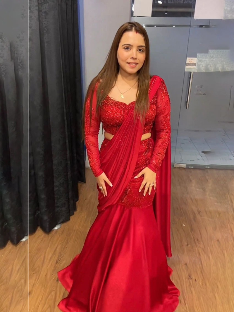 Elegant Ethnic Festive Red Satin Silk Saree