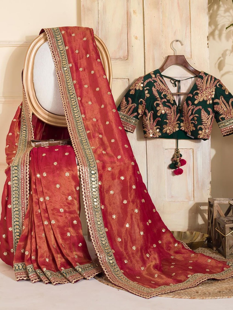 Designer Elegant Ethnic Royal Red Jimmy Choo Silk Saree
