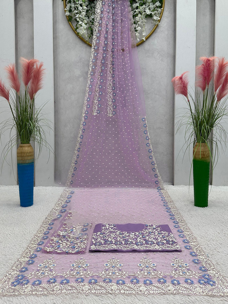 Designer Elegant Festive  Lavender Soft Net Saree