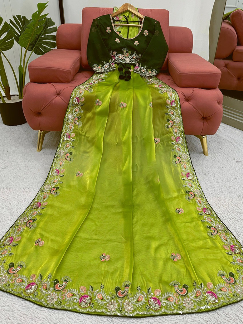 Traditional Festive Ethnic Lime Green Jimmy Choo Silk Saree