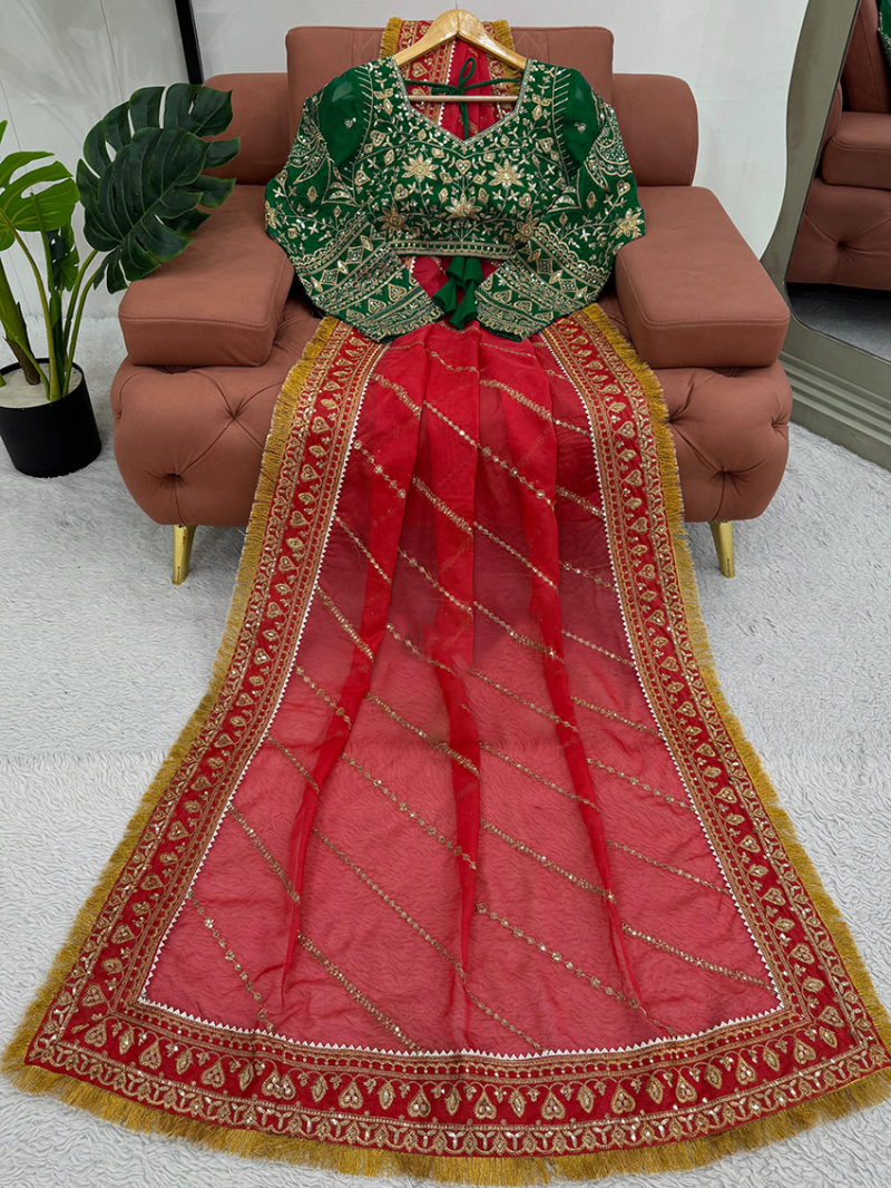Traditional Ethnic Festive Red Organza Silk Saree
