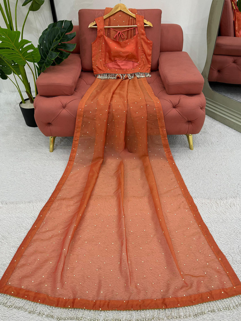 Traditional Ethnic Festive Rust Tissue Silk Saree