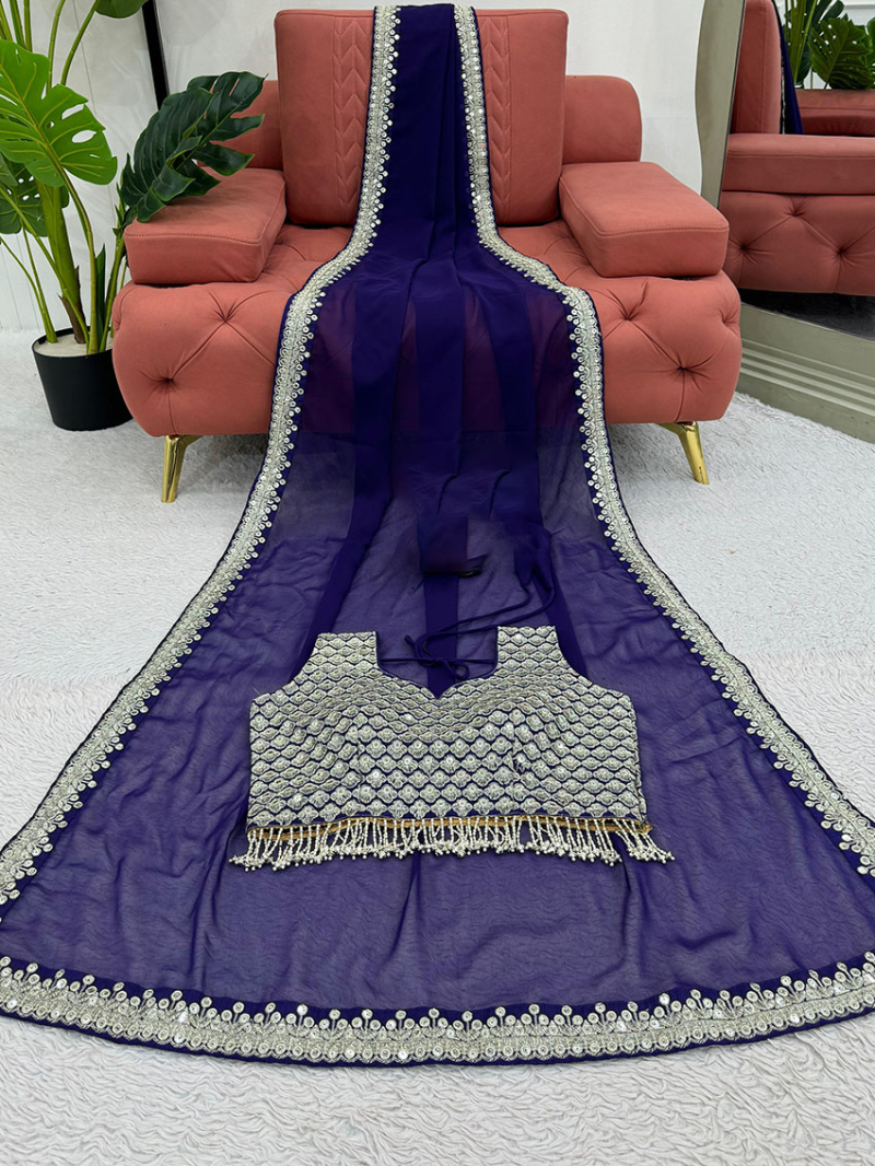 Elegant Ethnic Festive Royal Blue Georgette Saree