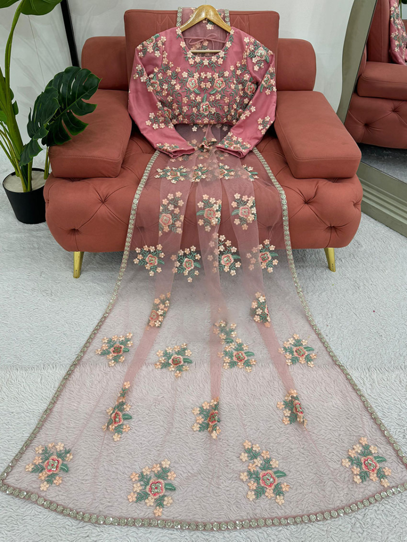 Designer Elegant Traditional Light Pink Soft Net Saree