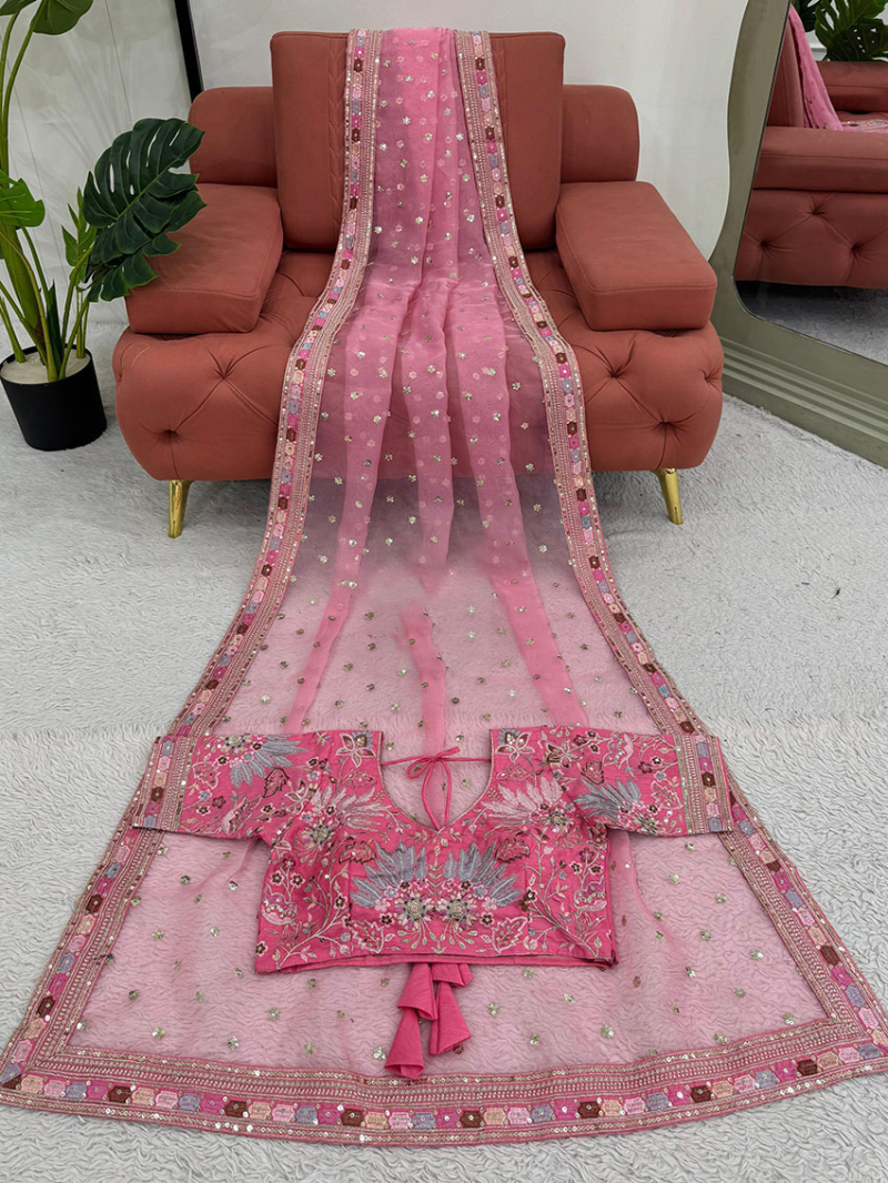 Elegant Ethnic Festive Pink Organza Silk Saree