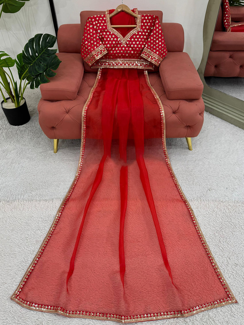 Traditional Festive Ethnic Red Organza Silk Saree