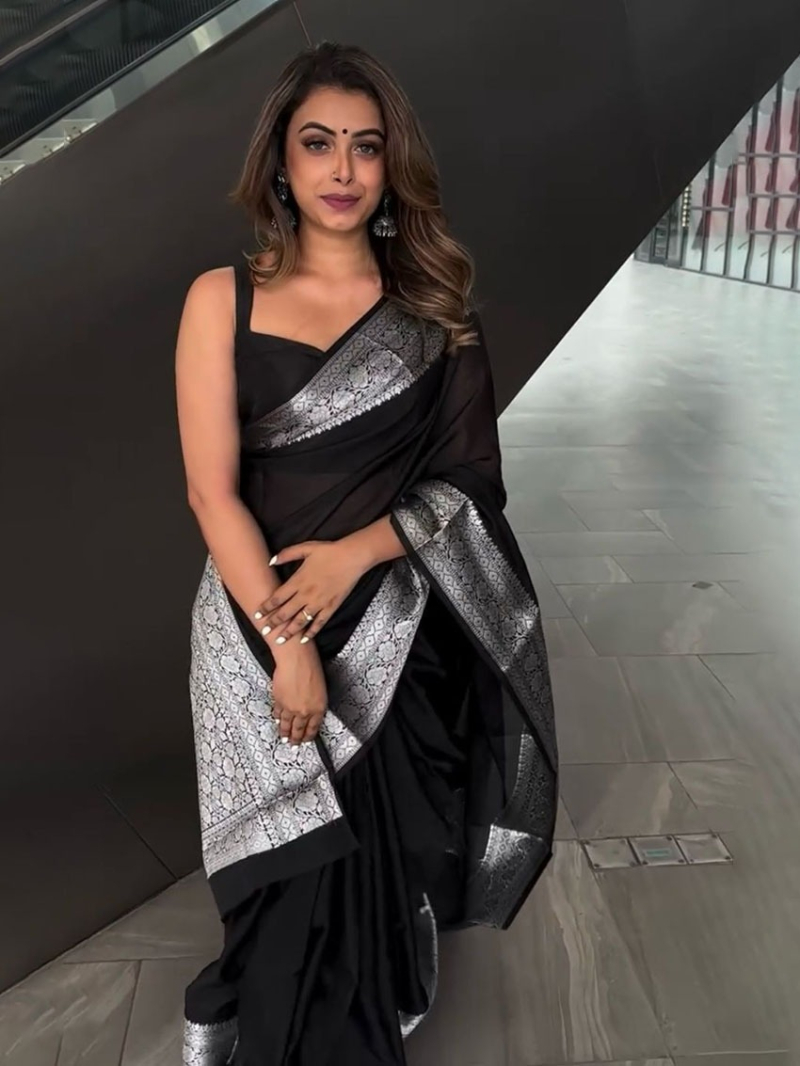 Authentic Elegant Ethnic Festive Black Kota Silk Saree