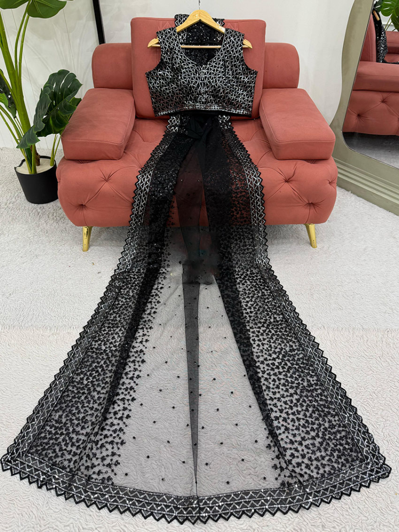Designer Traditional Festive Ethnic Black Soft Net Saree