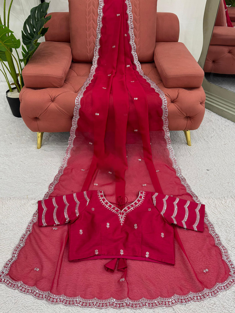 Ethnic Festive Traditional Elegant Royal Red Tabby Silk Saree