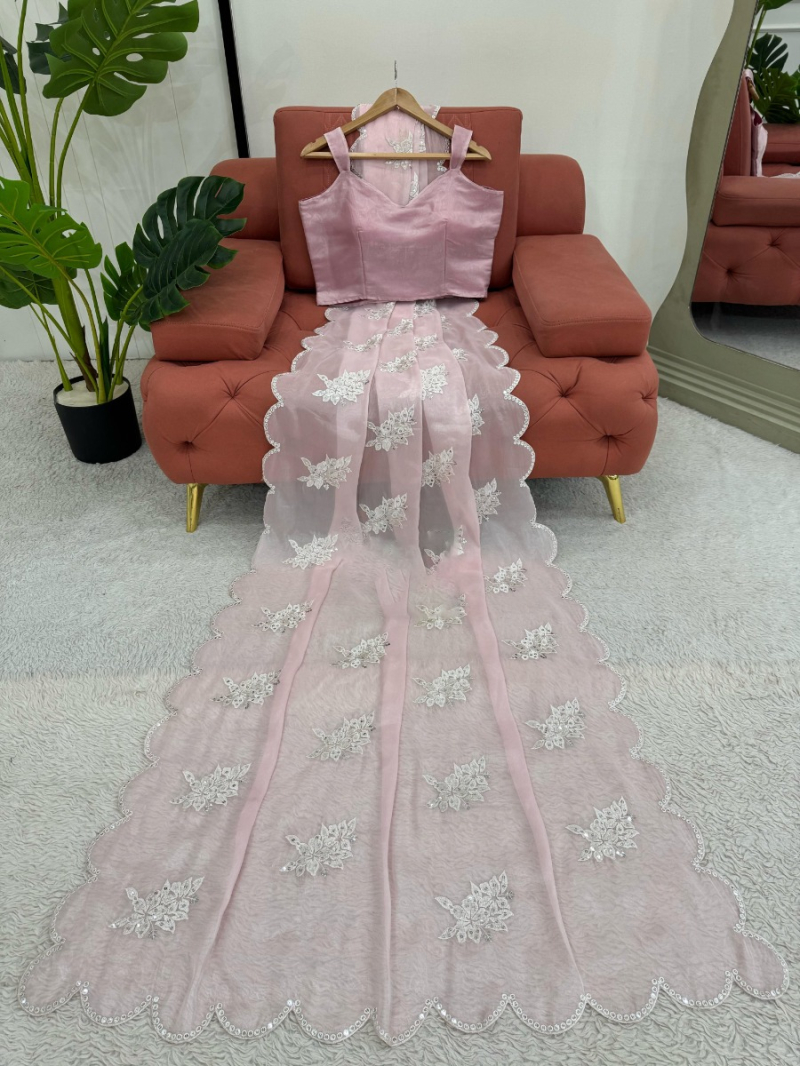 Traditional Ethnic Elegant Festive Pastel Pink Jimmy Choo Saree