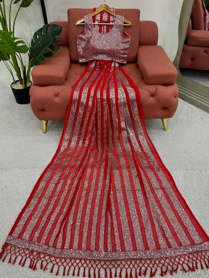 Traditional Ethnic Elegant Festive Crimson Red Georgette Saree
