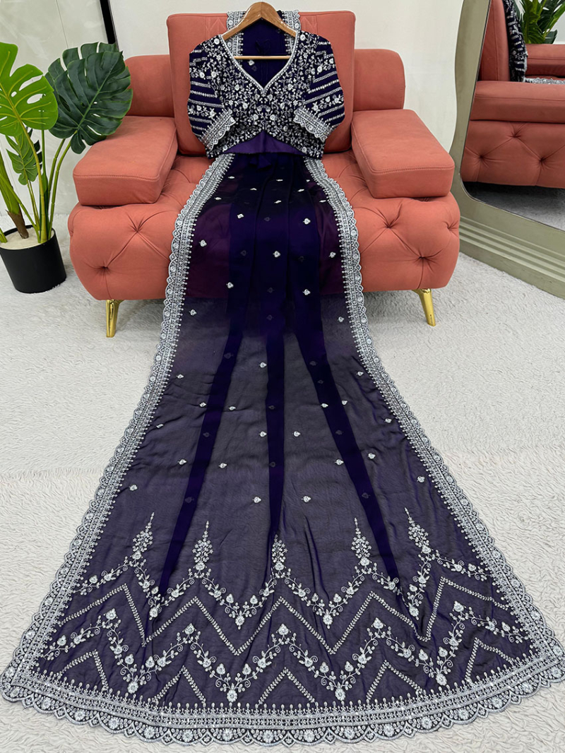 Authentic Elegant Ethnic Traditional Navy Blue Rangoli Silk Saree 